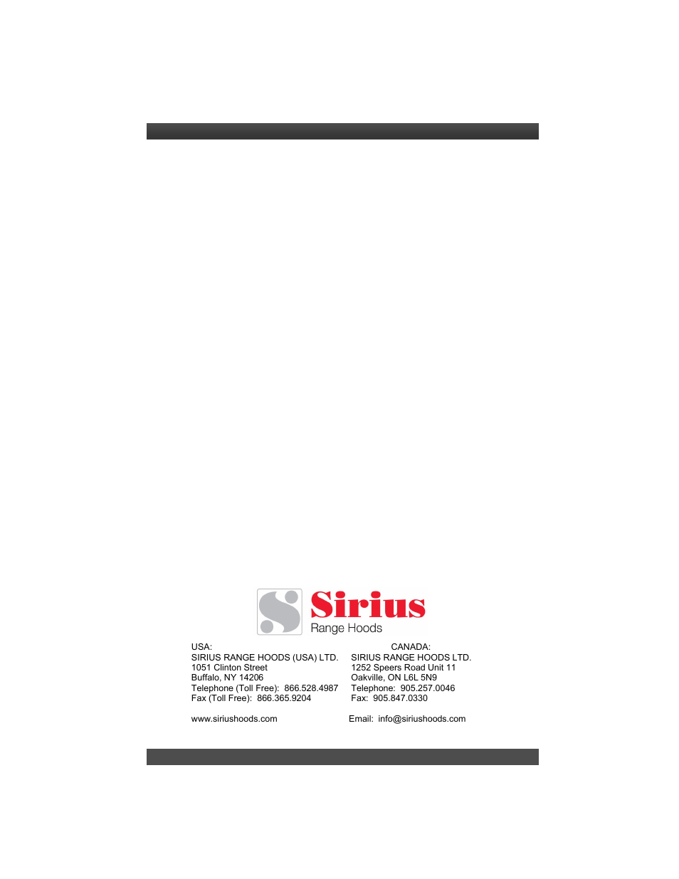 Sirius Range Hoods SUF1 User Manual | Page 12 / 12