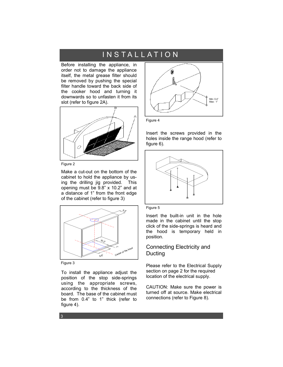 Connecting electricity and ducting | Sirius Range Hoods SUF1 User Manual | Page 6 / 12