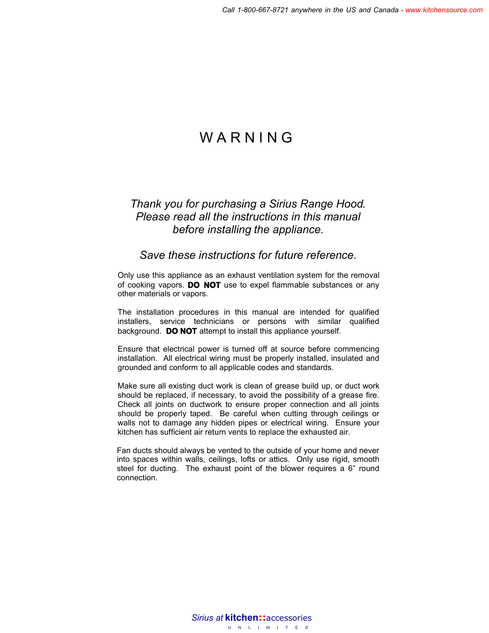 Sirius Range Hoods Range Hoods User Manual | Page 2 / 4