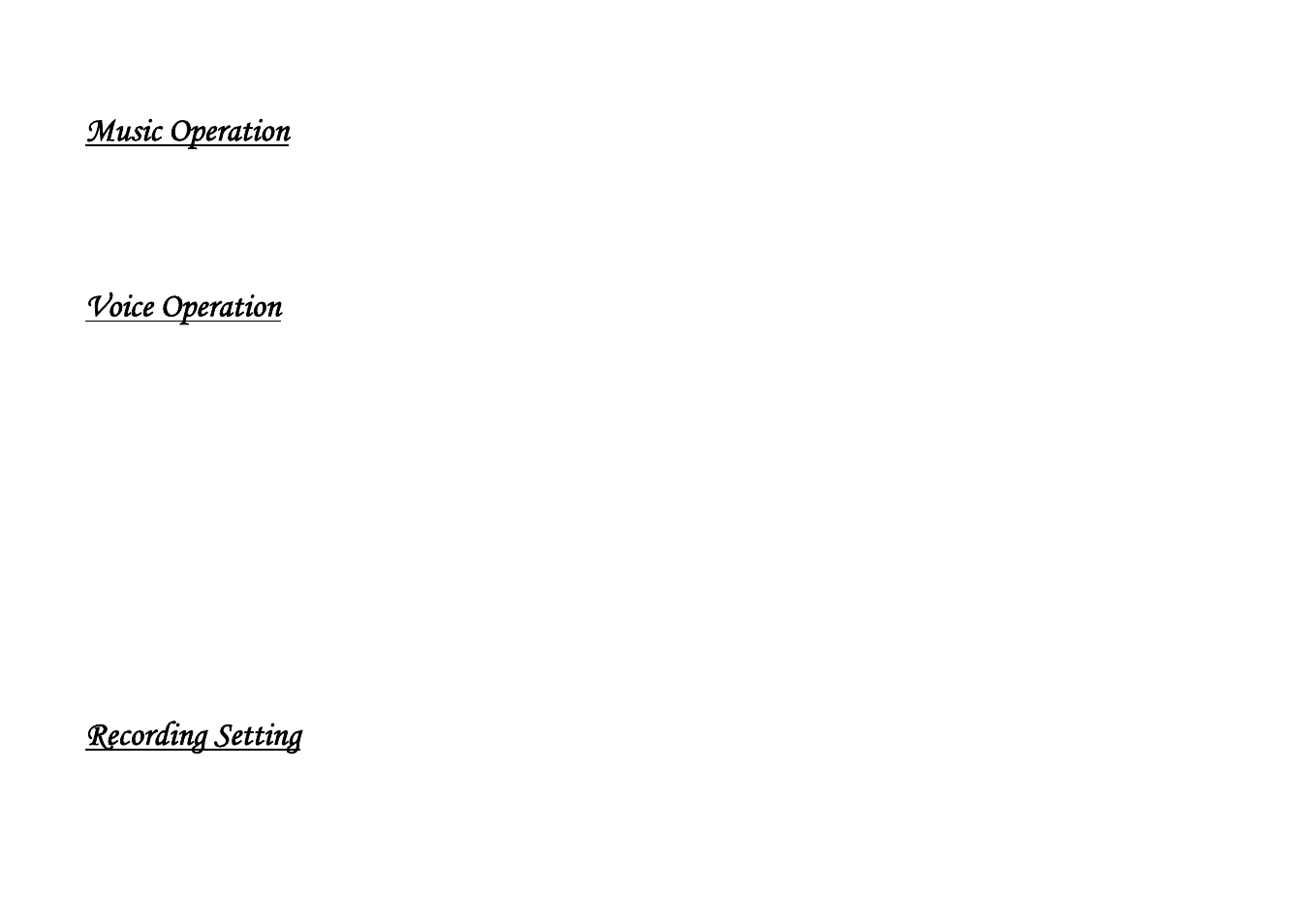 Music operation, Voice operation, Recording setting | Shiro 1.3 User Manual | Page 6 / 11