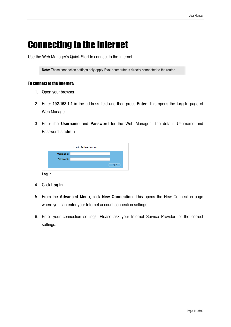 Connecting to the internet | Shiro ADSL 2/2+ Ethernet Modem User Manual | Page 19 / 92