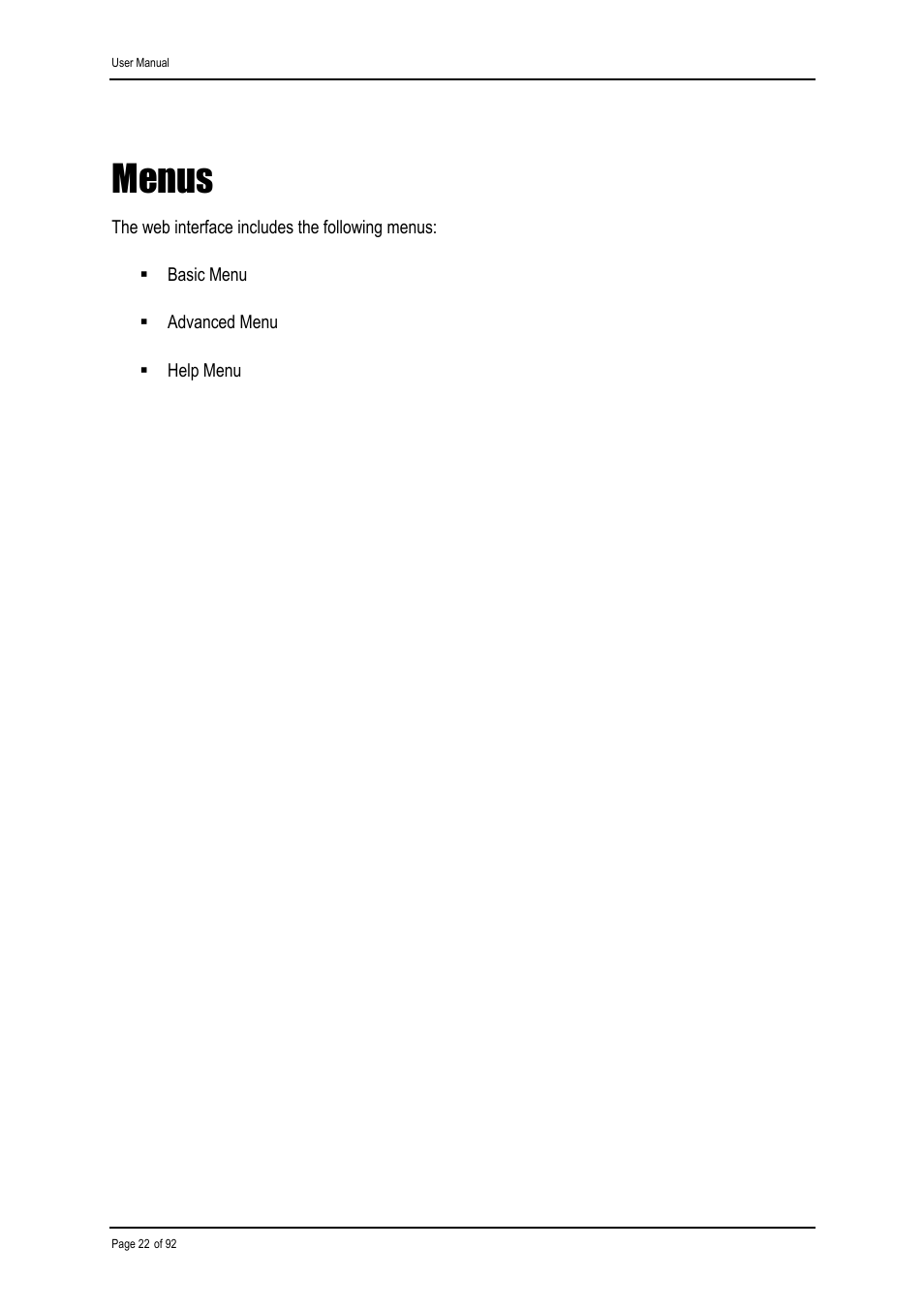 Menus | Shiro ADSL 2/2+ Ethernet Modem User Manual | Page 22 / 92