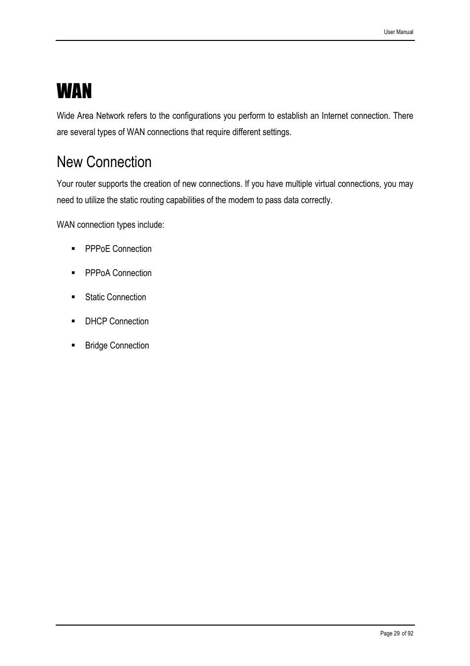 New connection | Shiro ADSL 2/2+ Ethernet Modem User Manual | Page 29 / 92