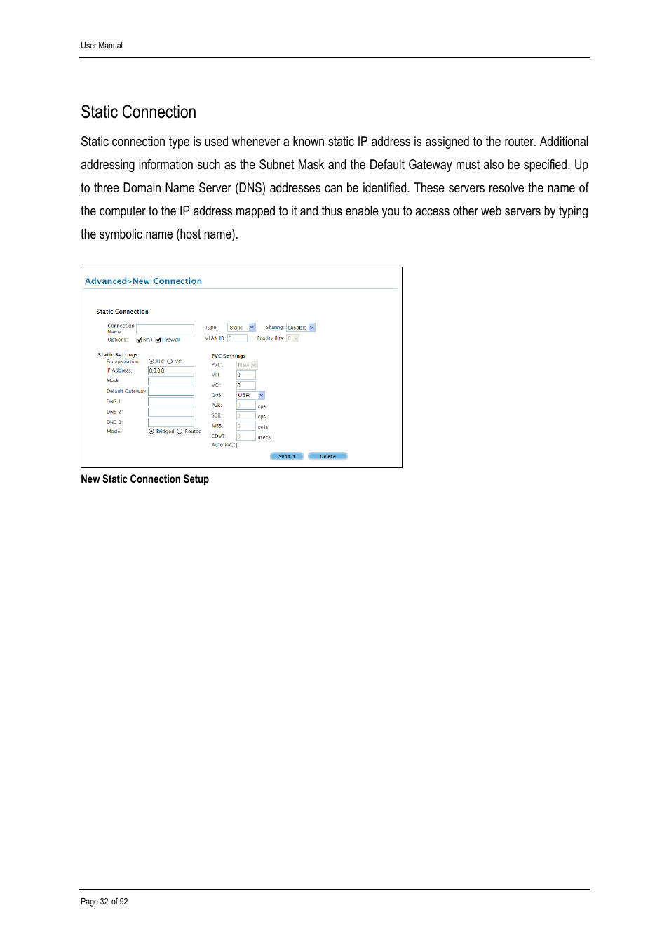 Static connection | Shiro ADSL 2/2+ Ethernet Modem User Manual | Page 32 / 92