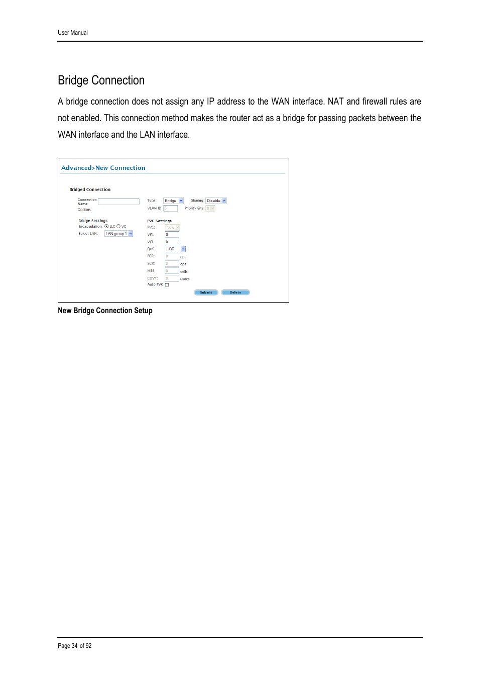 Bridge connection | Shiro ADSL 2/2+ Ethernet Modem User Manual | Page 34 / 92