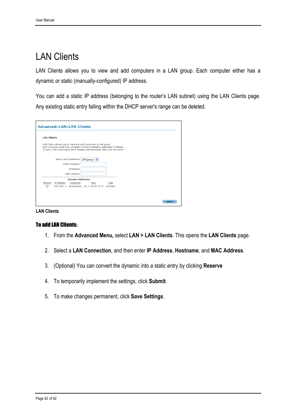 Lan clients | Shiro ADSL 2/2+ Ethernet Modem User Manual | Page 42 / 92
