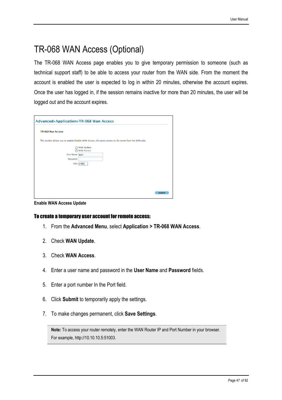 Tr-068 wan access (optional) | Shiro ADSL 2/2+ Ethernet Modem User Manual | Page 47 / 92