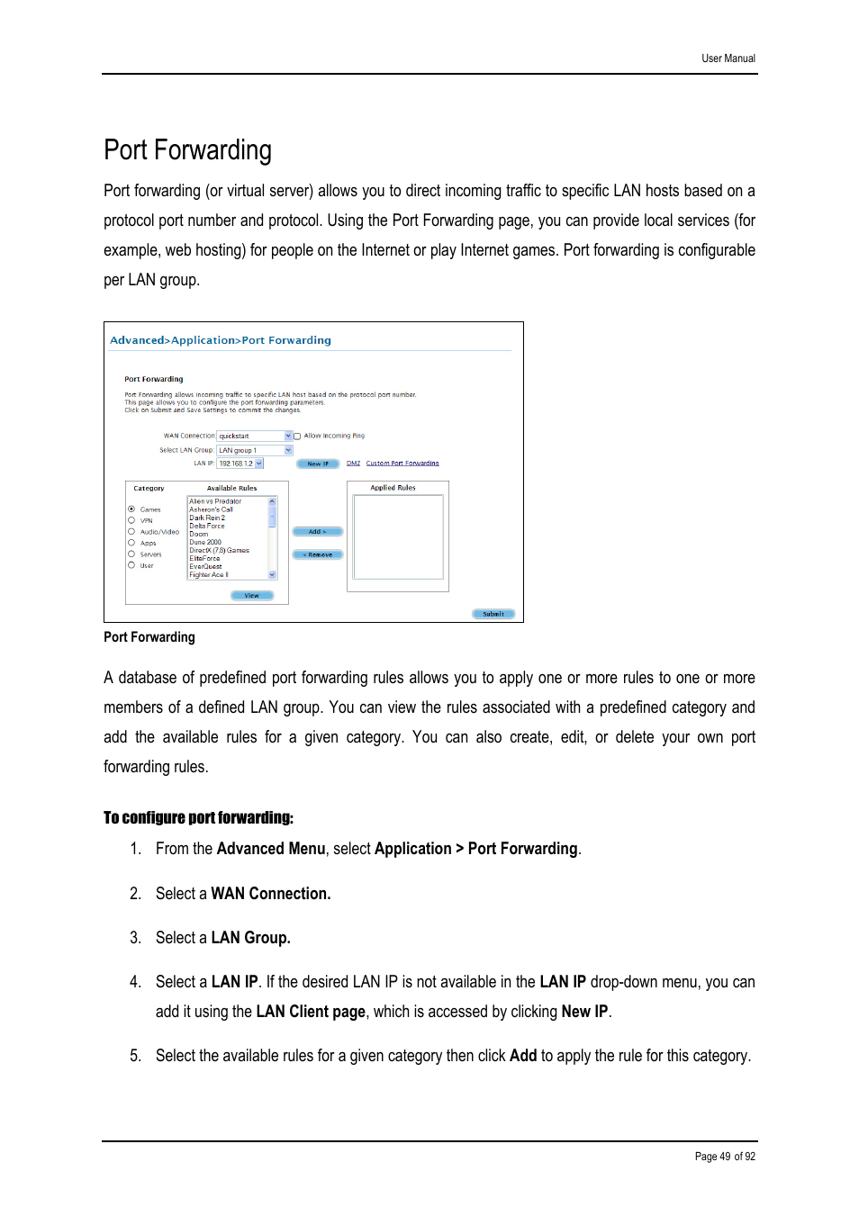 Port forwarding | Shiro ADSL 2/2+ Ethernet Modem User Manual | Page 49 / 92