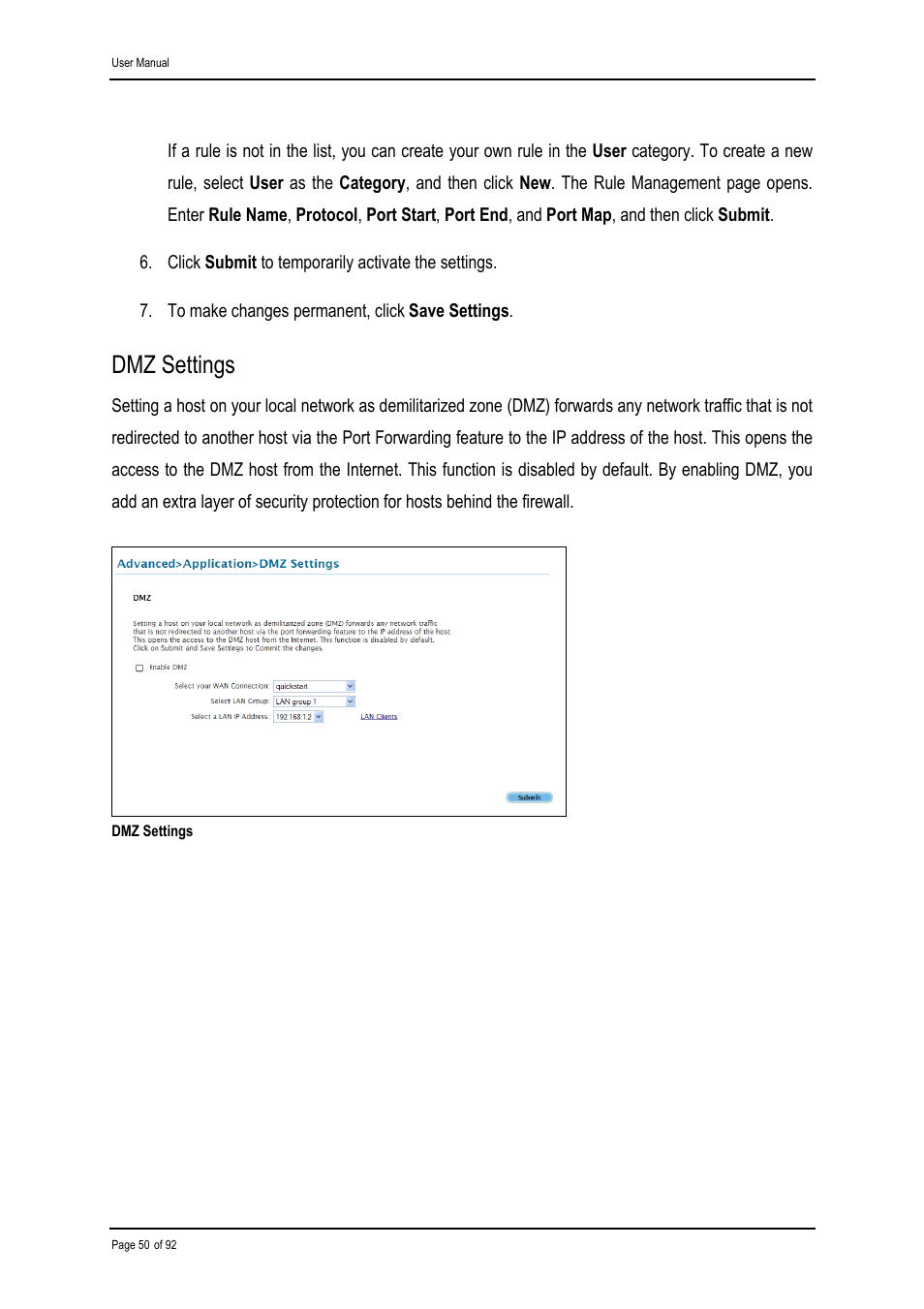 Dmz settings | Shiro ADSL 2/2+ Ethernet Modem User Manual | Page 50 / 92