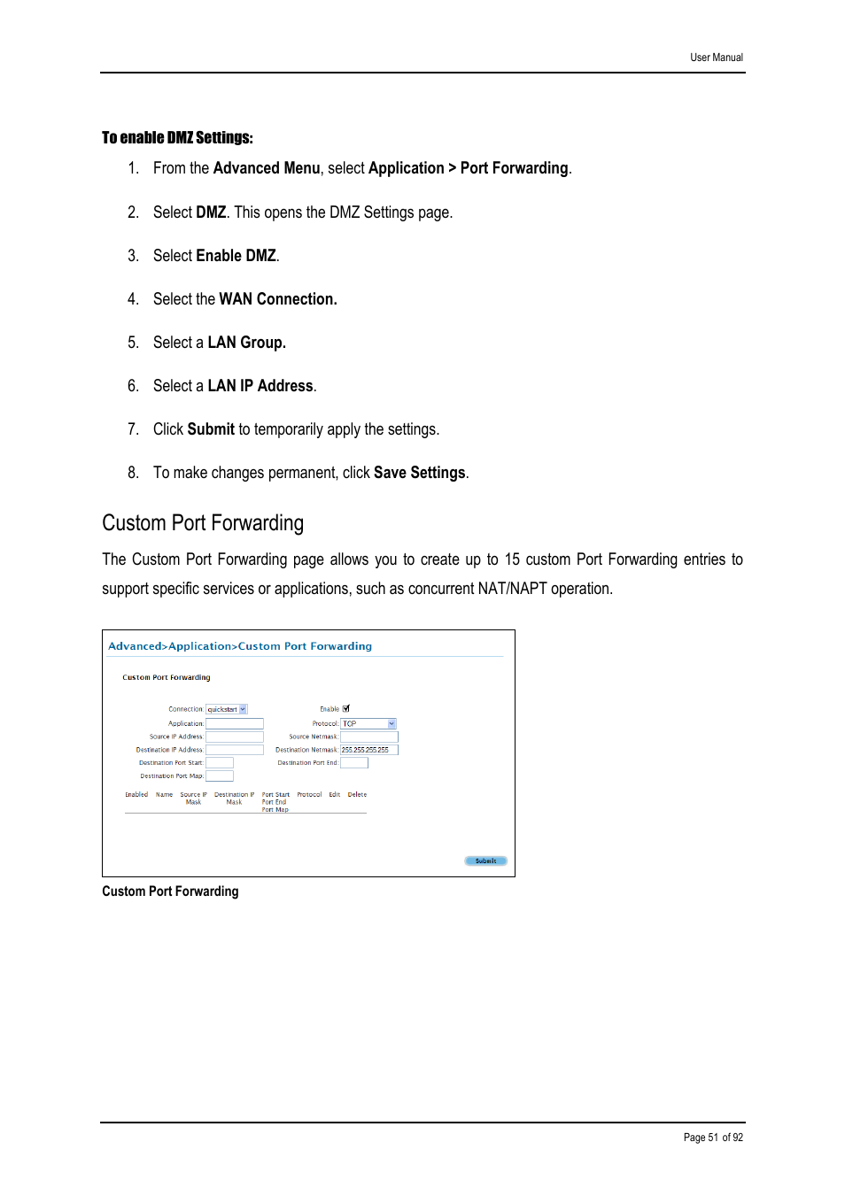 Custom port forwarding | Shiro ADSL 2/2+ Ethernet Modem User Manual | Page 51 / 92