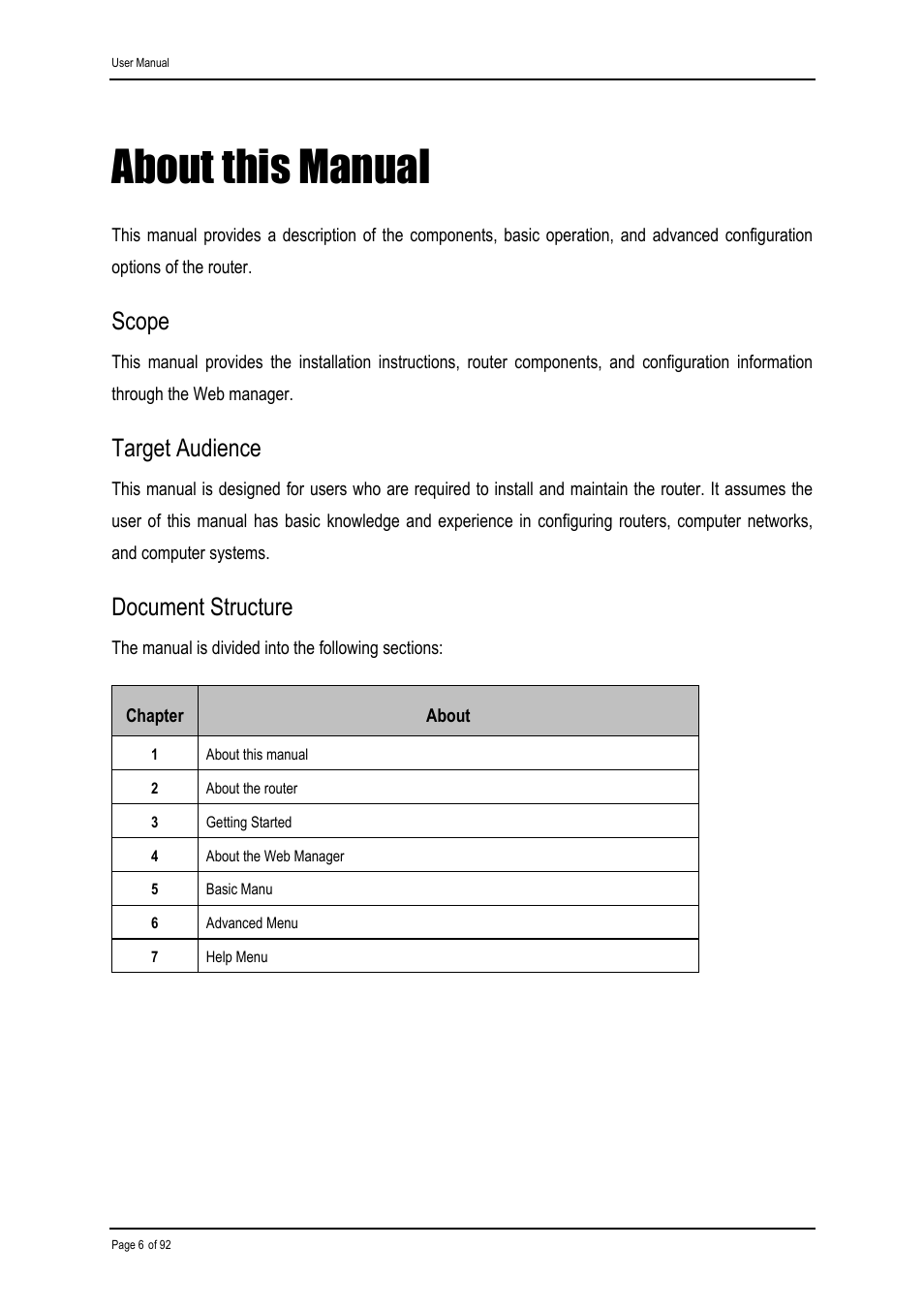 About this manual, Scope, Target audience | Document structure | Shiro ADSL 2/2+ Ethernet Modem User Manual | Page 6 / 92