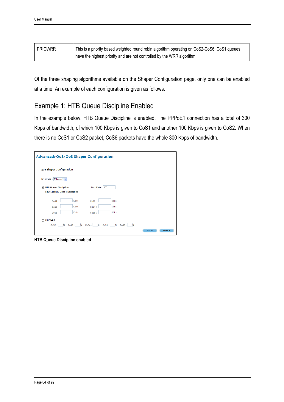 Example 1: htb queue discipline enabled | Shiro ADSL 2/2+ Ethernet Modem User Manual | Page 64 / 92