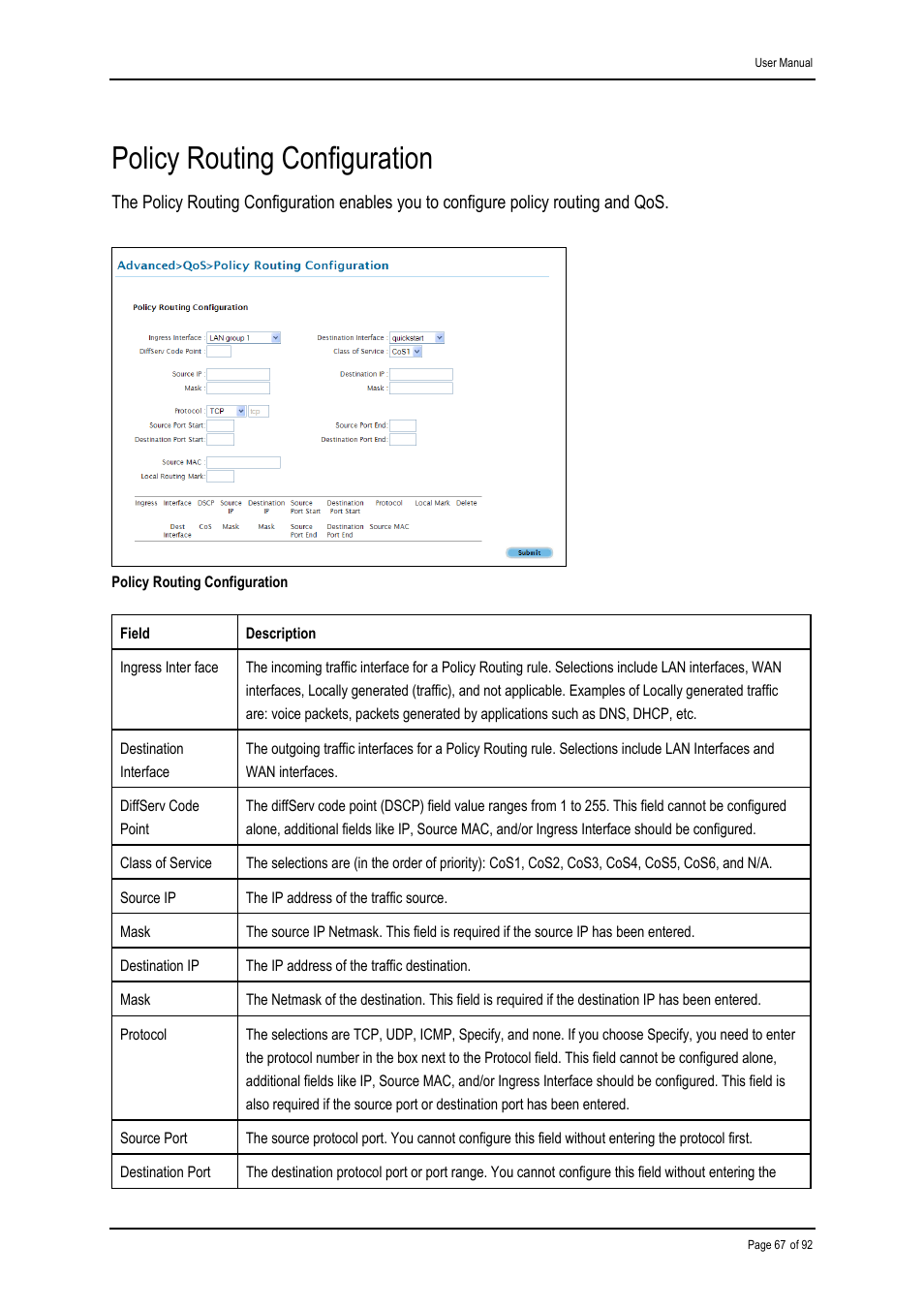 Policy routing configuration | Shiro ADSL 2/2+ Ethernet Modem User Manual | Page 67 / 92