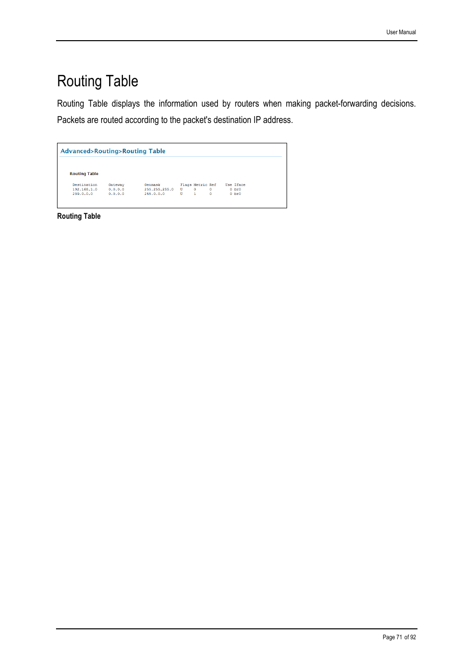 Routing table | Shiro ADSL 2/2+ Ethernet Modem User Manual | Page 71 / 92