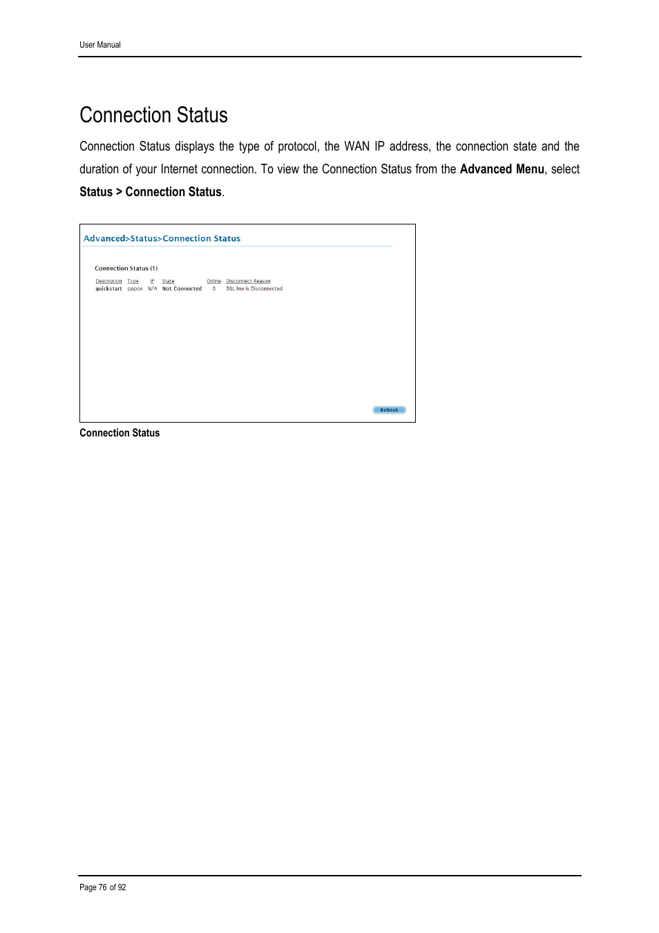 Connection status | Shiro ADSL 2/2+ Ethernet Modem User Manual | Page 76 / 92