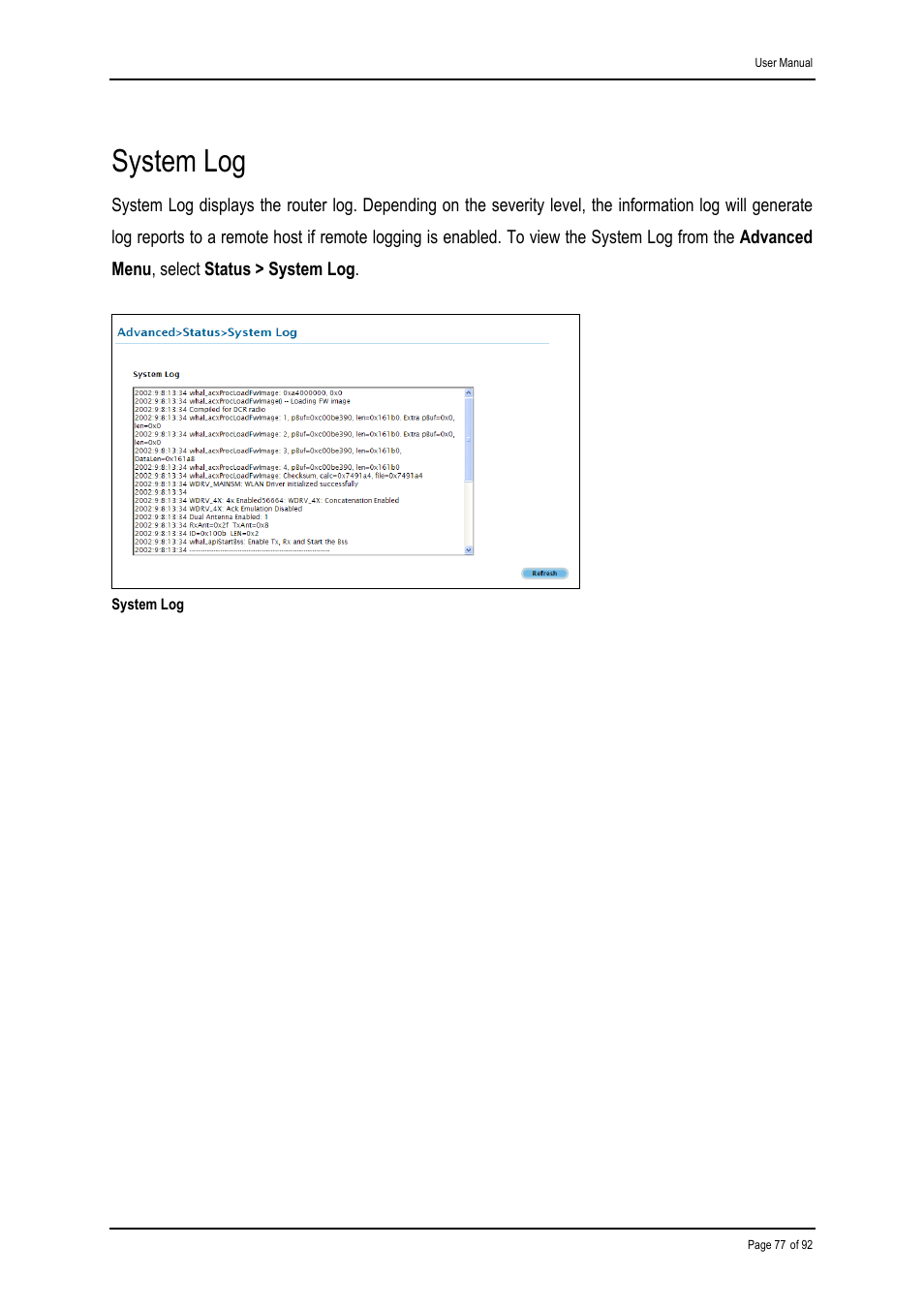 System log | Shiro ADSL 2/2+ Ethernet Modem User Manual | Page 77 / 92