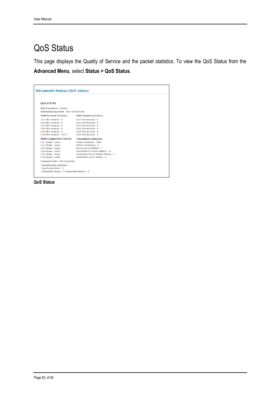 Qos status | Shiro ADSL 2/2+ Ethernet Modem User Manual | Page 82 / 92