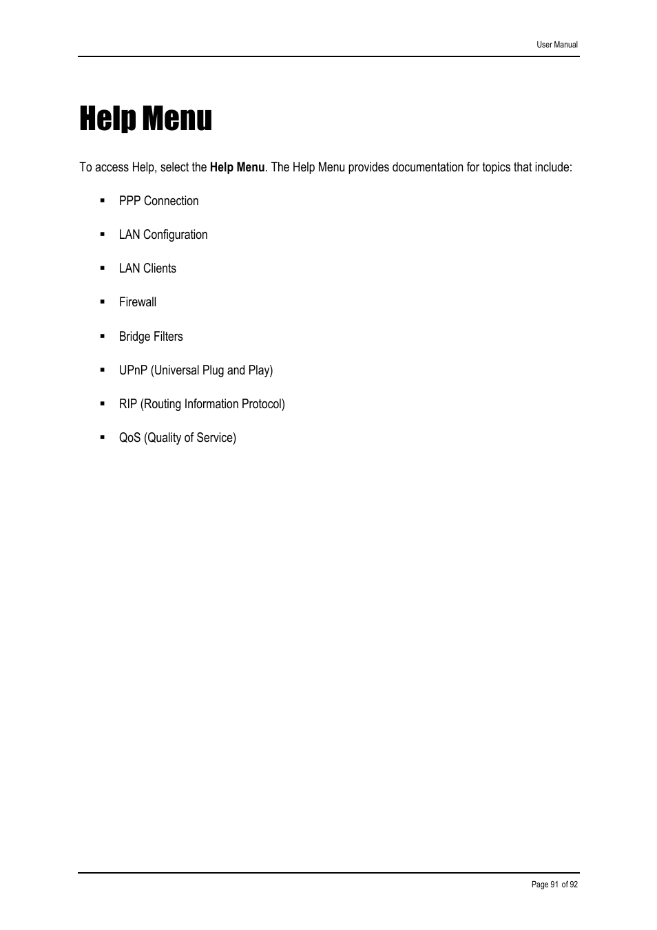 Help menu | Shiro ADSL 2/2+ Ethernet Modem User Manual | Page 91 / 92