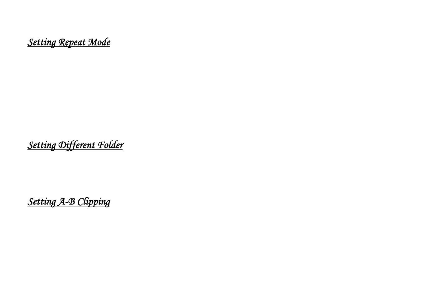 Setting repeat mode, Setting different folder, Setting a-b clipping | Shiro DX User Manual | Page 9 / 13