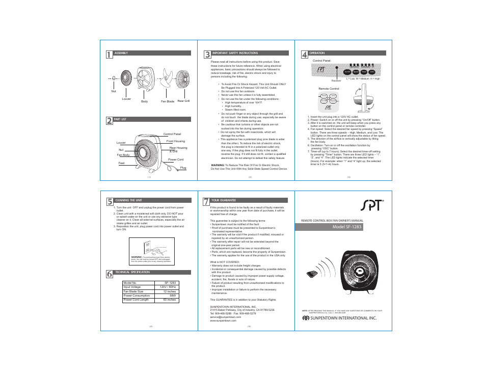 SPT SF-1283 User Manual | 1 page