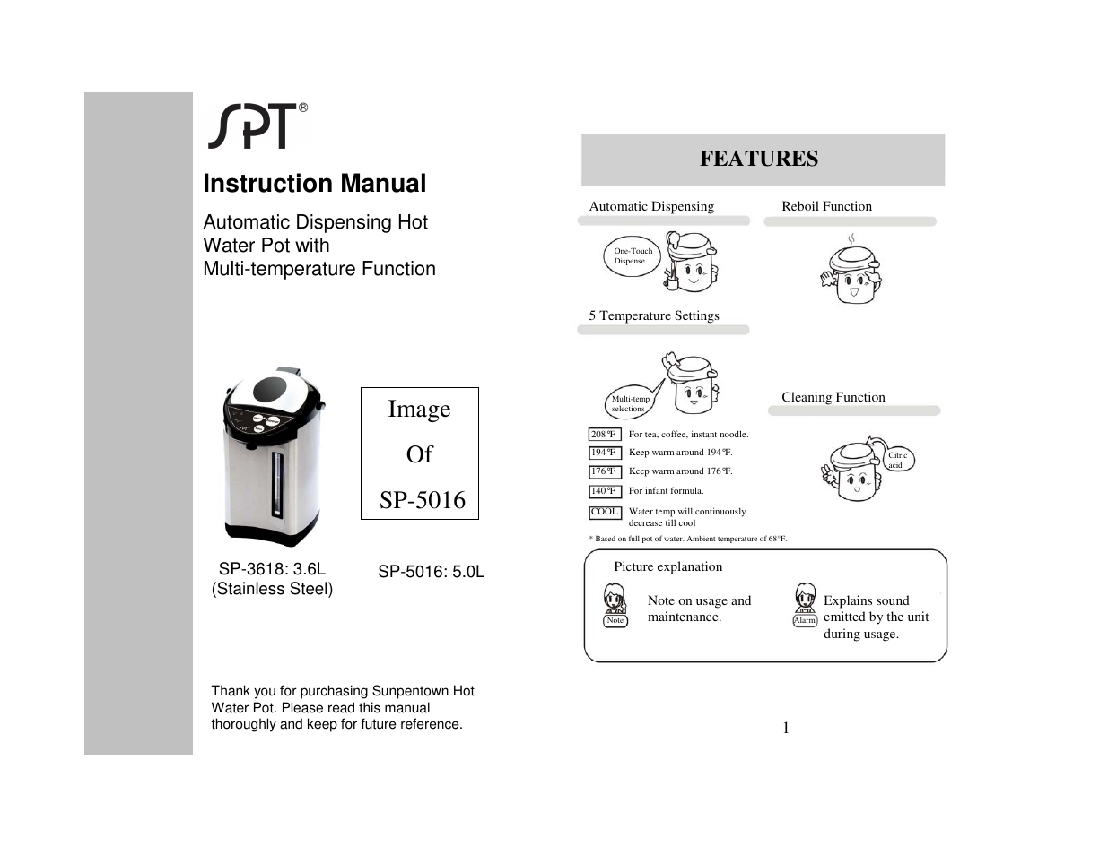 SPT SP-5016 User Manual | 8 pages