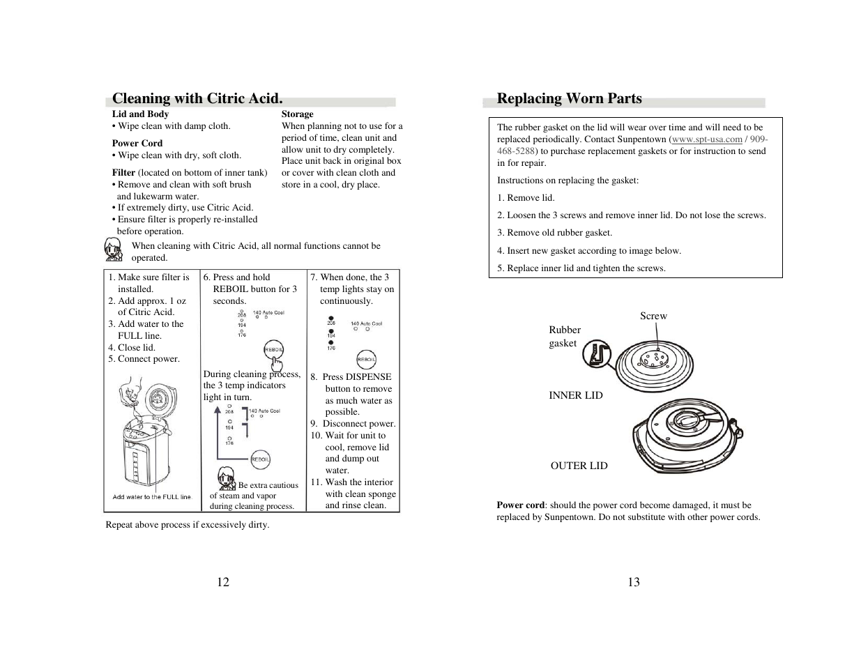 Cleaning with citric acid. replacing worn parts | SPT SP-5016 User Manual | Page 7 / 8