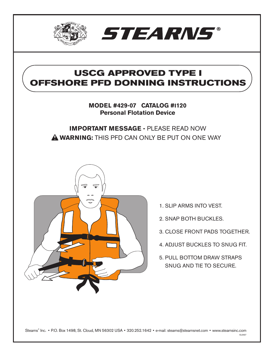 Stearns Safety & Survival 429-07 User Manual | 1 page