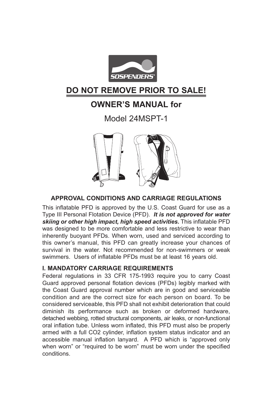 Stearns Safety & Survival 24MSPT-1 User Manual | 16 pages