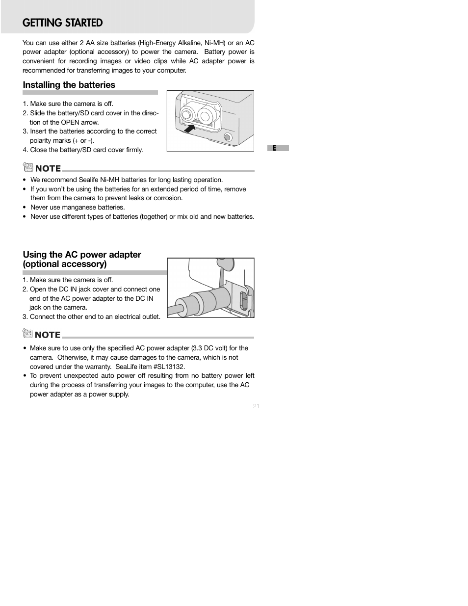 Getting started | Sealife DC250 User Manual | Page 21 / 71