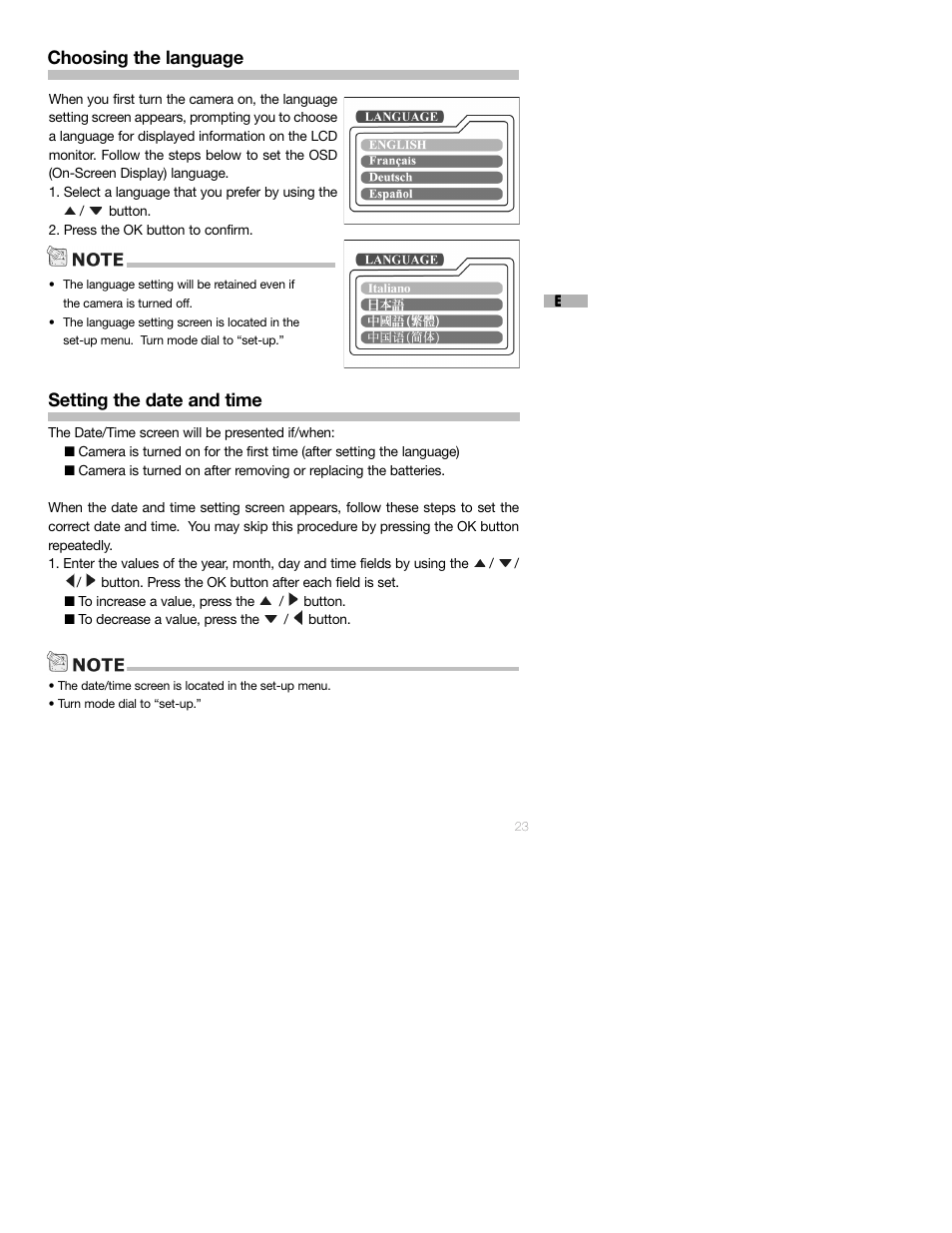 Choosing the language, Setting the date and time | Sealife DC250 User Manual | Page 23 / 71