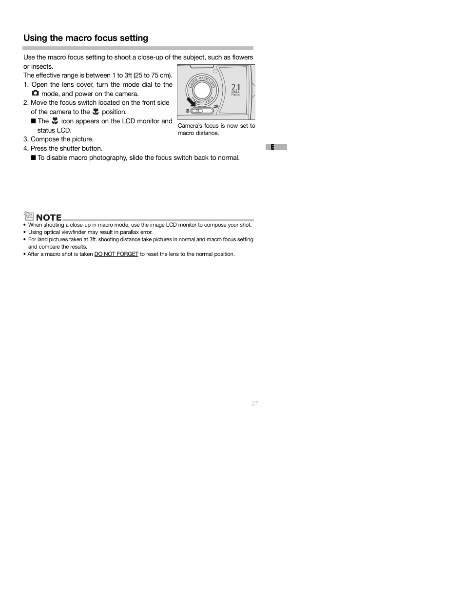 Using the macro focus setting | Sealife DC250 User Manual | Page 27 / 71