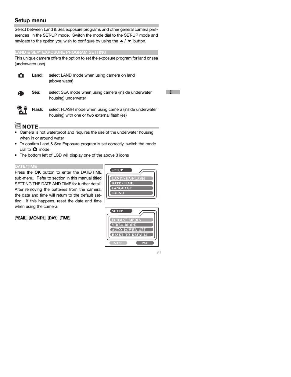 Setup menu | Sealife DC250 User Manual | Page 51 / 71