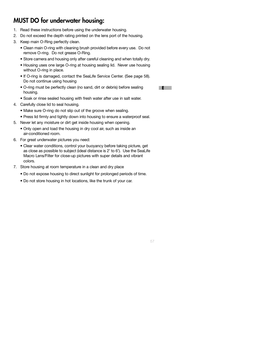 Must do for underwater housing | Sealife DC250 User Manual | Page 57 / 71