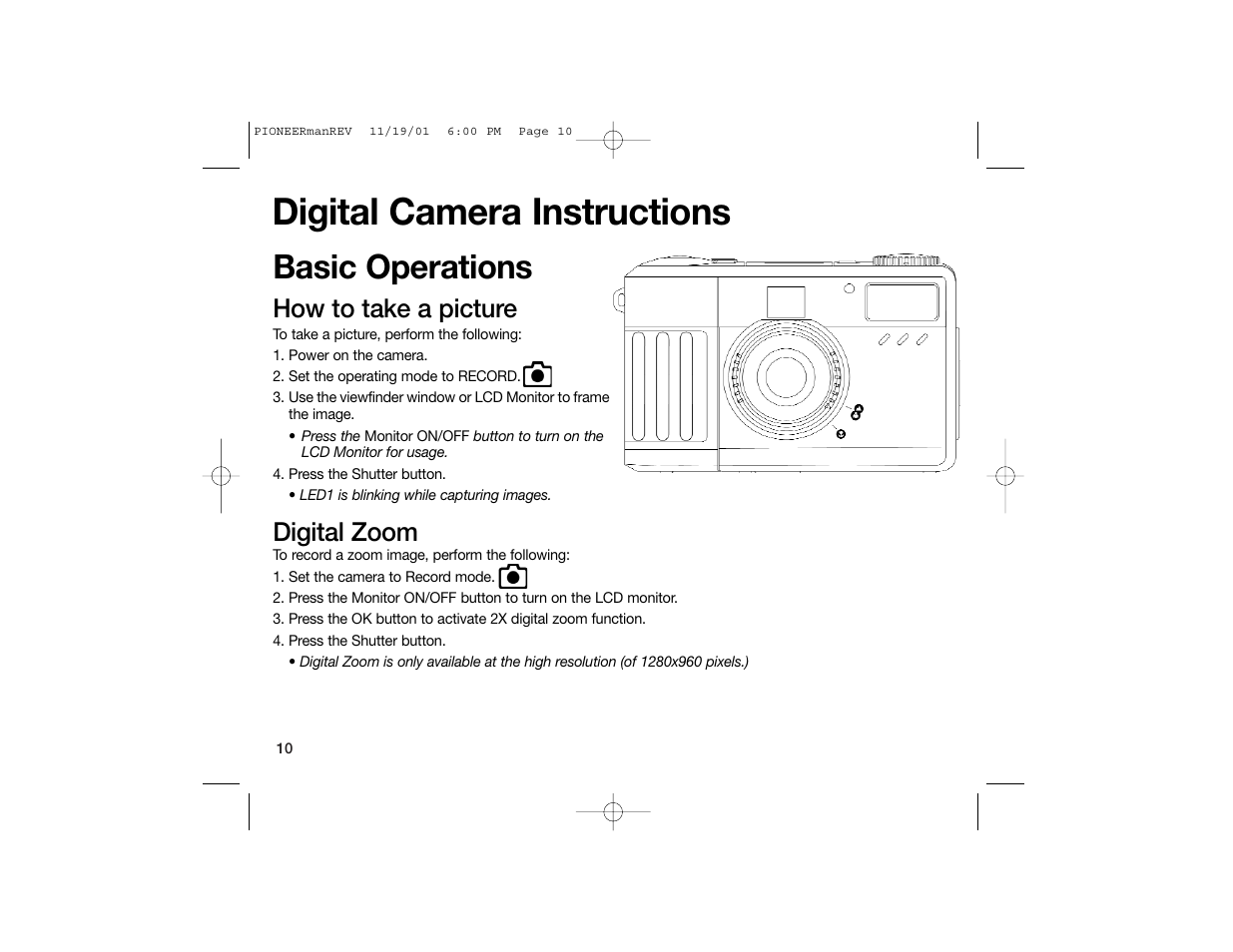 Digital camera instructions, Basic operations, How to take a picture | Digital zoom | Sealife DC100 User Manual | Page 19 / 66