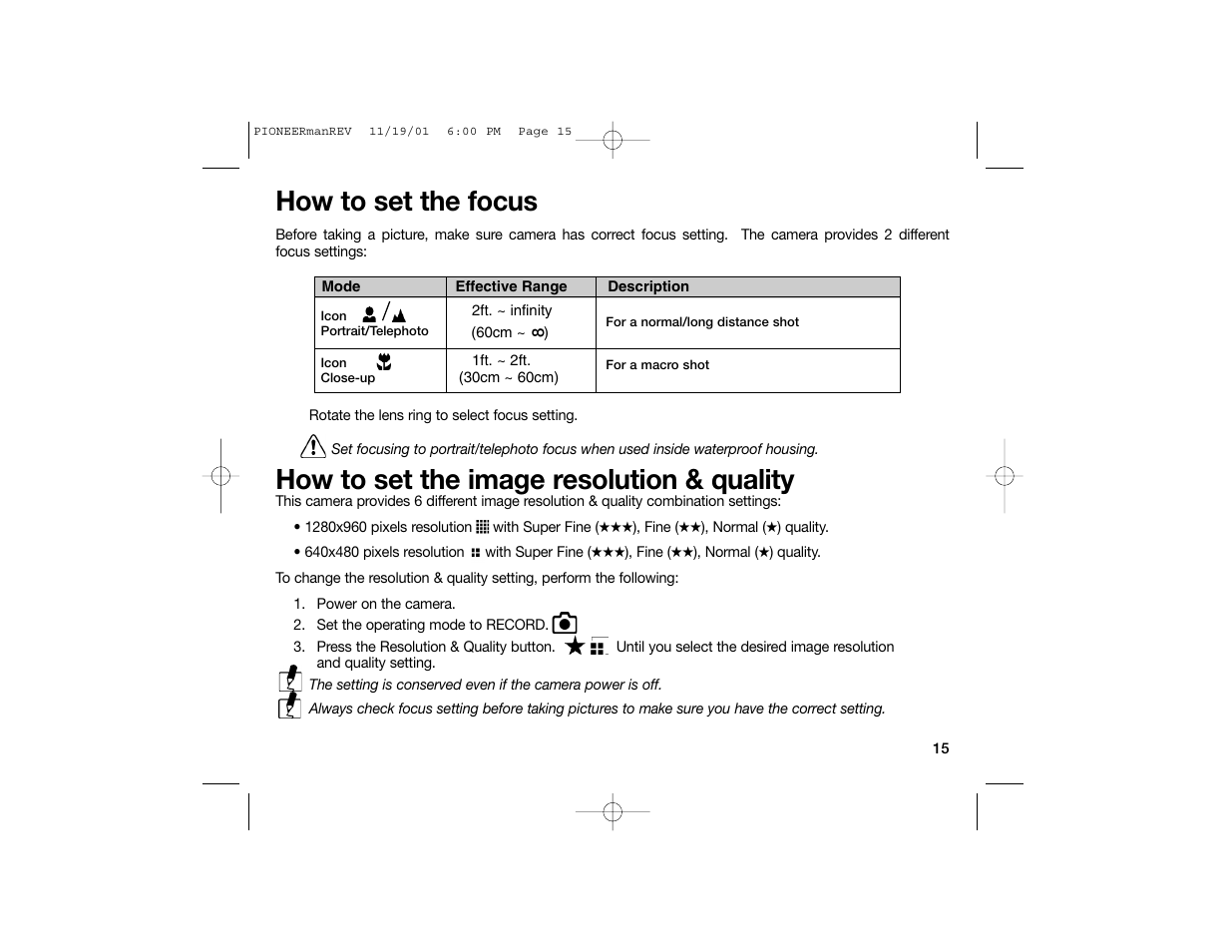 How to set the focus, How to set the image resolution & quality | Sealife DC100 User Manual | Page 24 / 66
