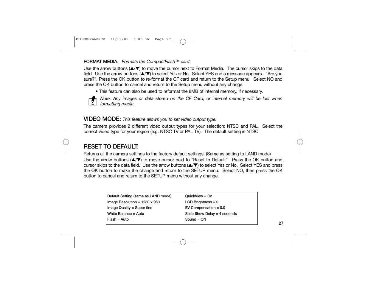 Video mode, Reset to default | Sealife DC100 User Manual | Page 36 / 66