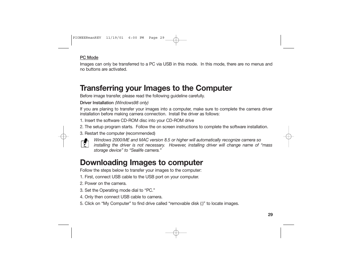 Transferring your images to the computer, Downloading images to computer | Sealife DC100 User Manual | Page 38 / 66