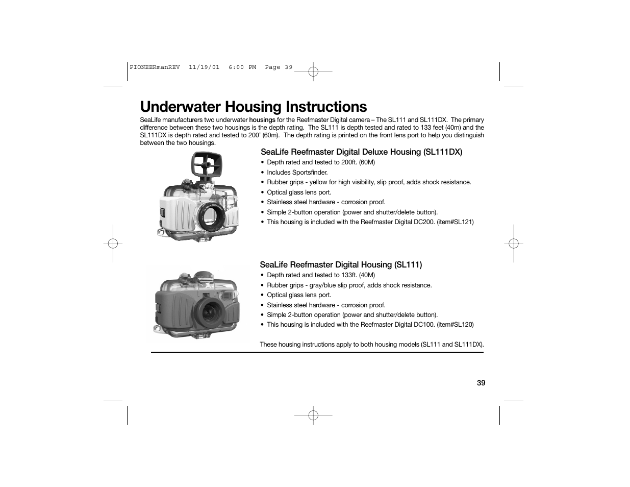 Underwater housing instructions | Sealife DC100 User Manual | Page 48 / 66