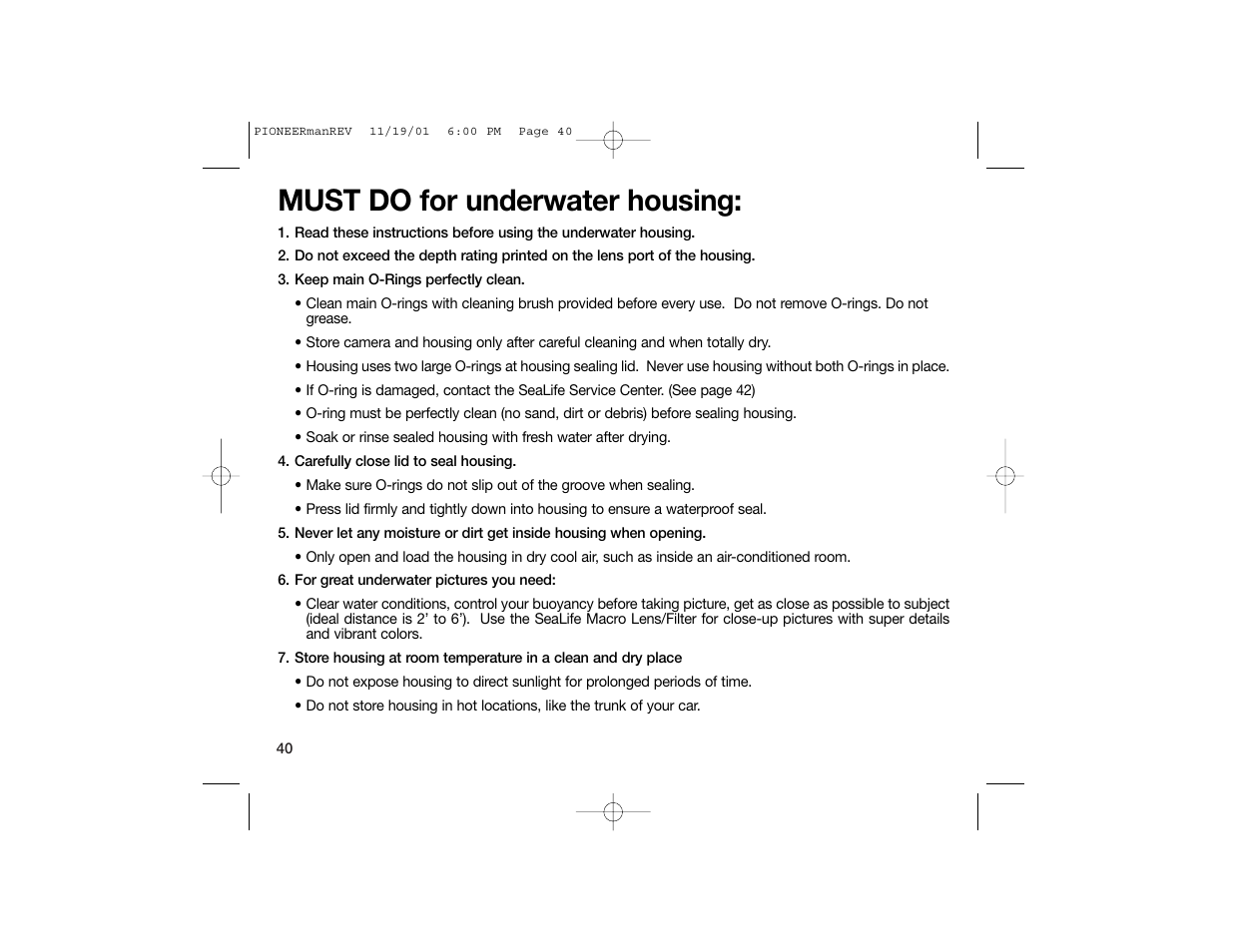 Must do for underwater housing | Sealife DC100 User Manual | Page 49 / 66