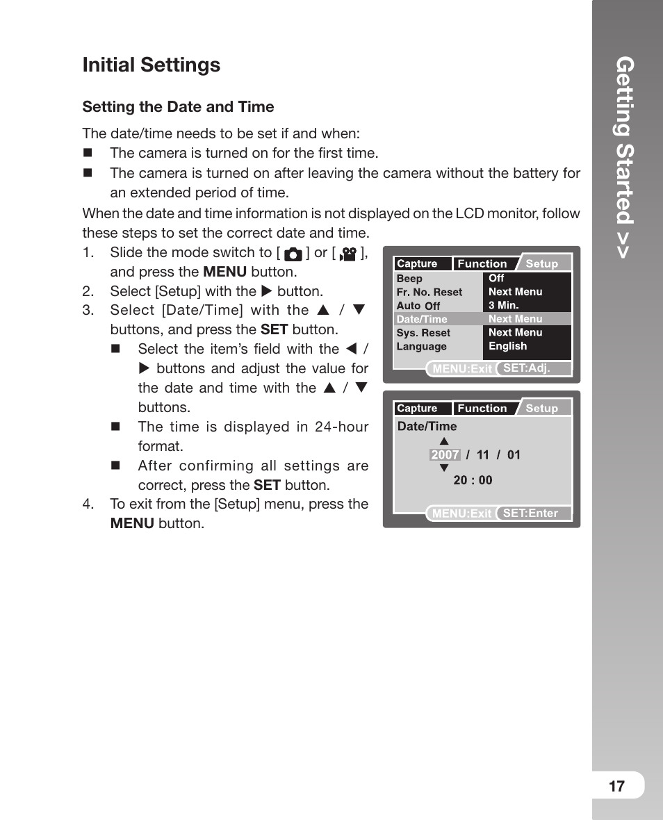 Initial settings, Getting started | Sealife DC800 User Manual | Page 19 / 80