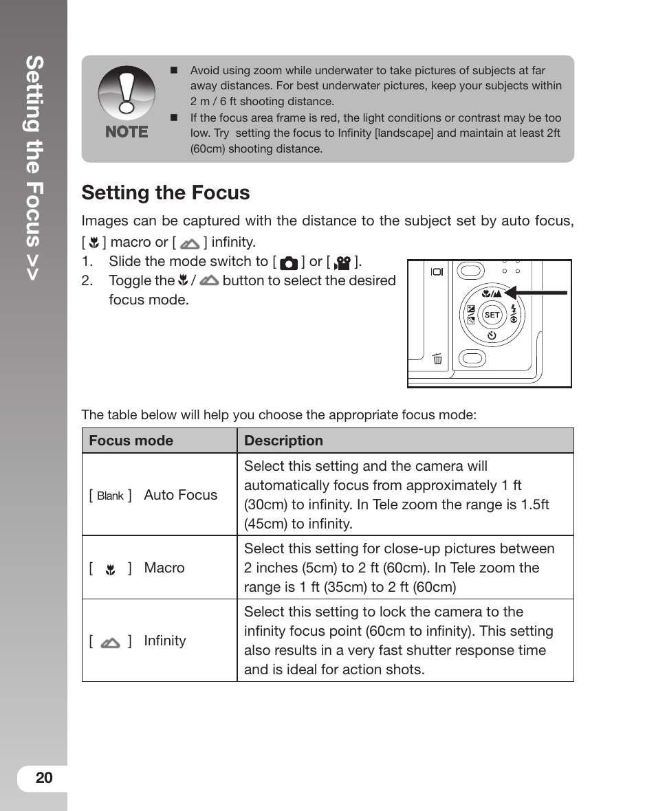 Setting the focus | Sealife DC800 User Manual | Page 22 / 80