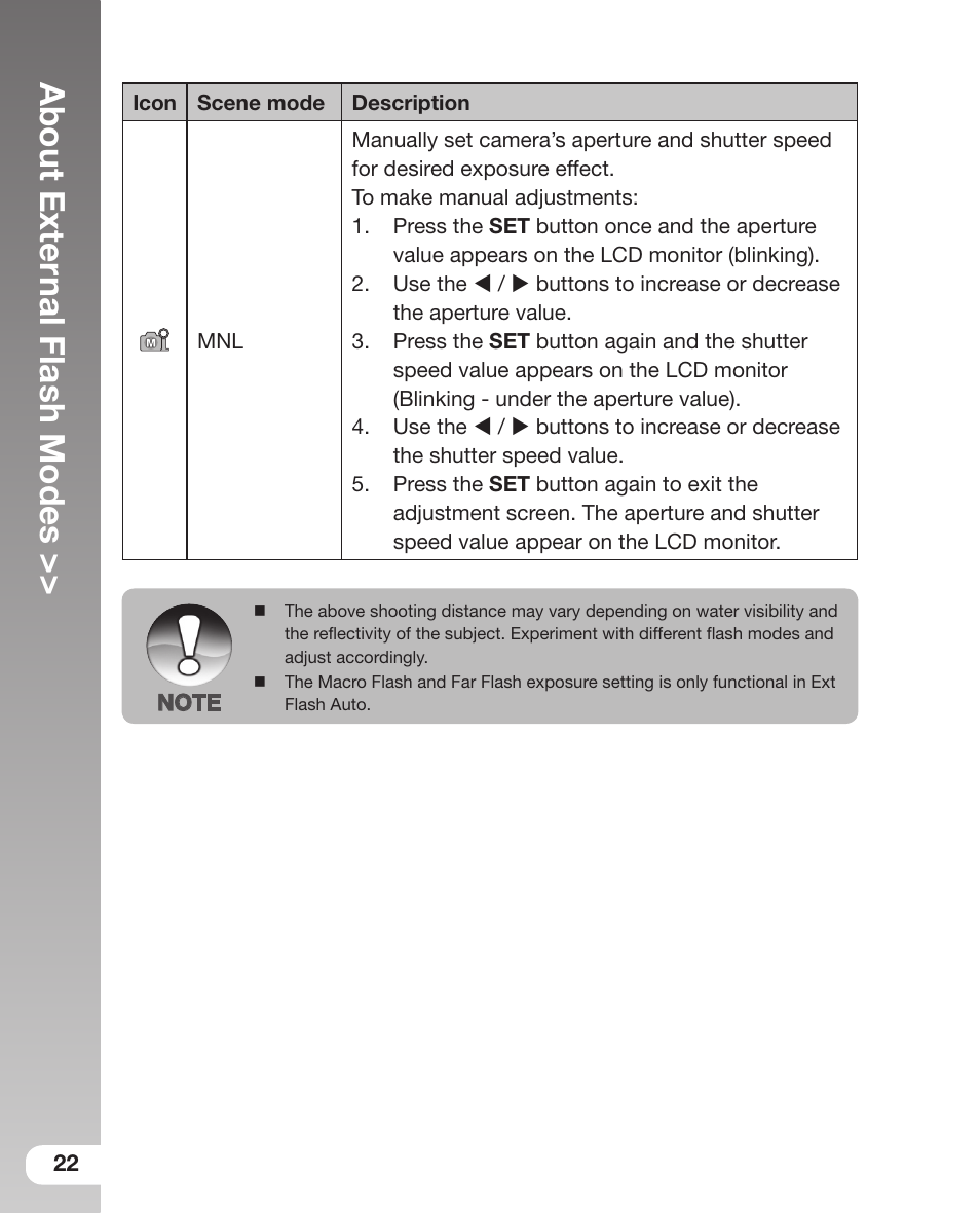 About exter nal flash modes | Sealife DC800 User Manual | Page 24 / 80