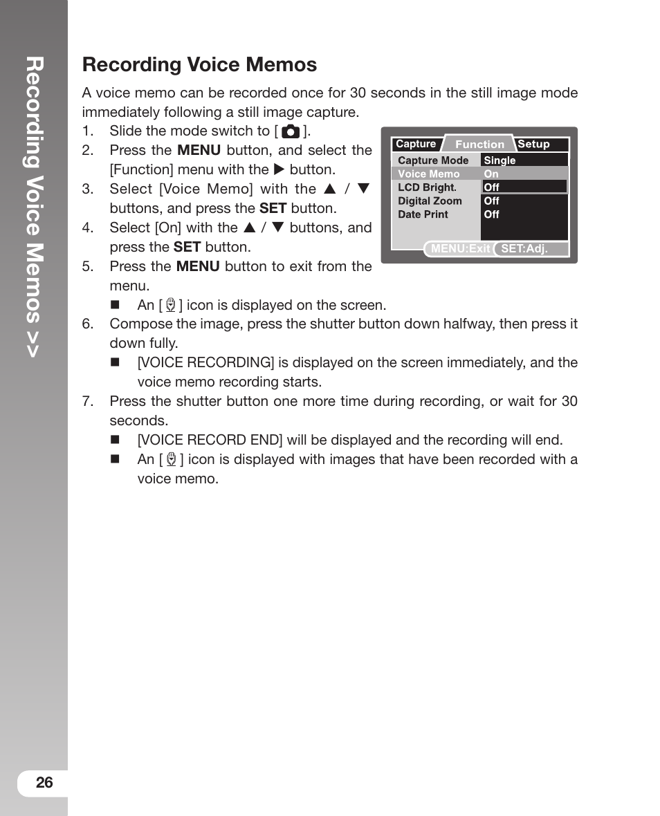 Recording voice memos | Sealife DC800 User Manual | Page 28 / 80