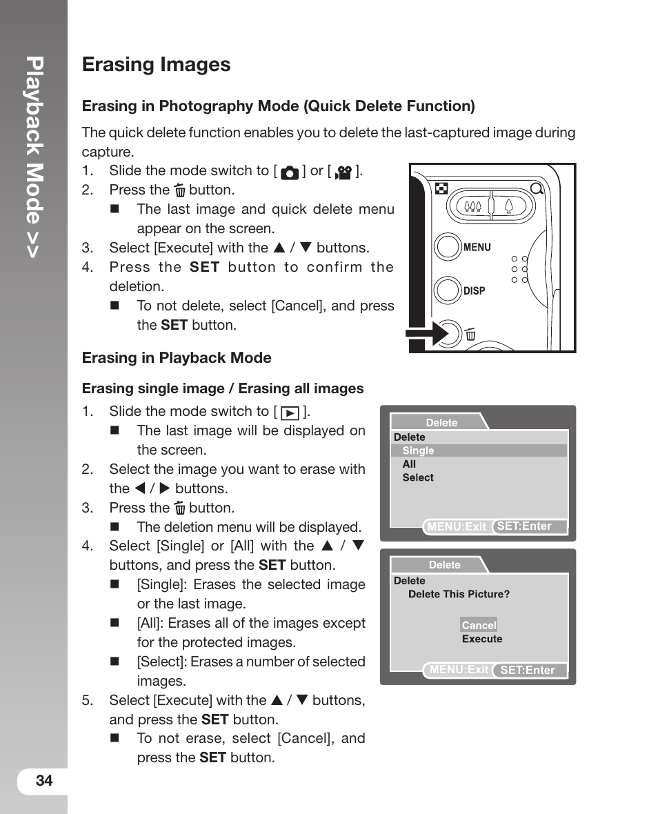 Erasing images, Playback mode | Sealife DC800 User Manual | Page 36 / 80