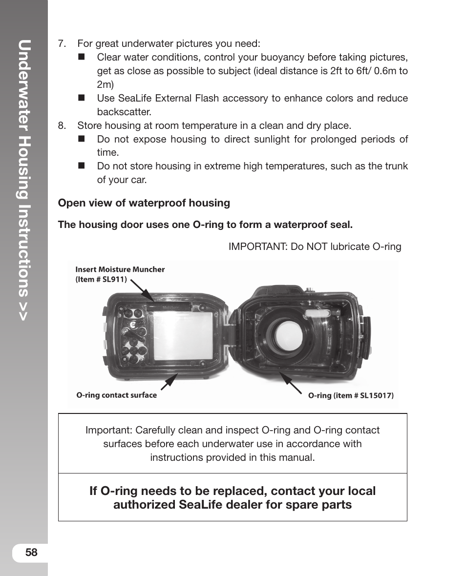 Underwater housing instructions | Sealife DC800 User Manual | Page 60 / 80