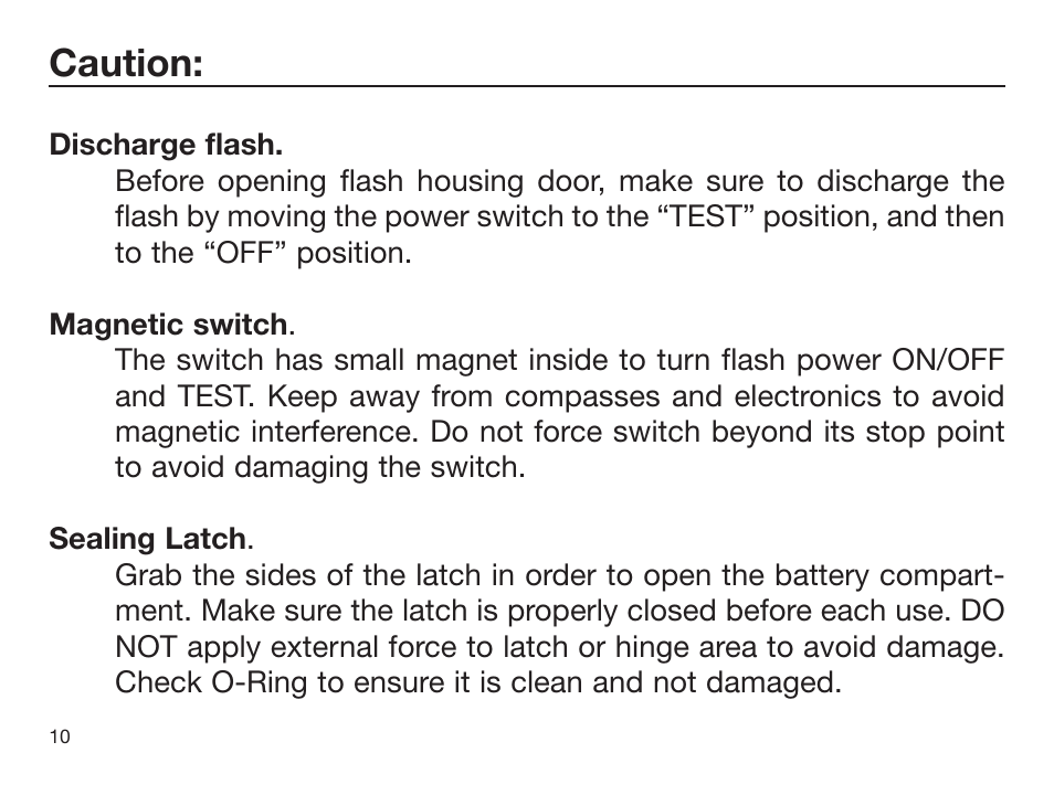 Caution | Sealife DIGITAL FLASH User Manual | Page 12 / 60
