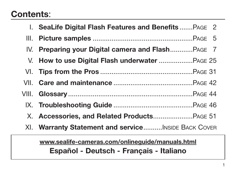Sealife DIGITAL FLASH User Manual | Page 3 / 60