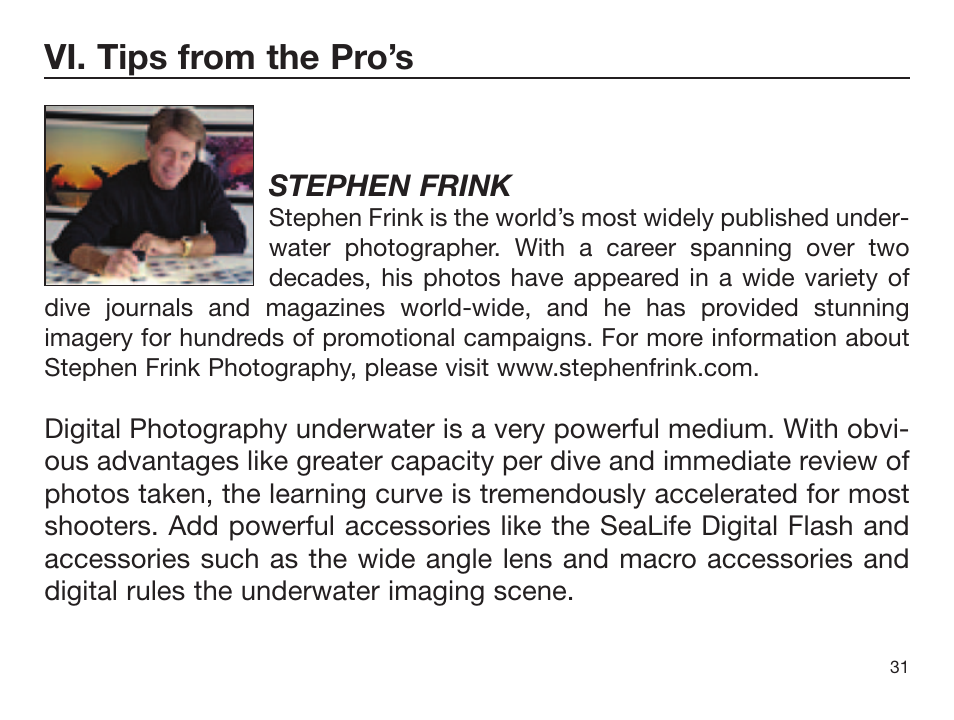 Vi. tips from the pro’s | Sealife DIGITAL FLASH User Manual | Page 33 / 60