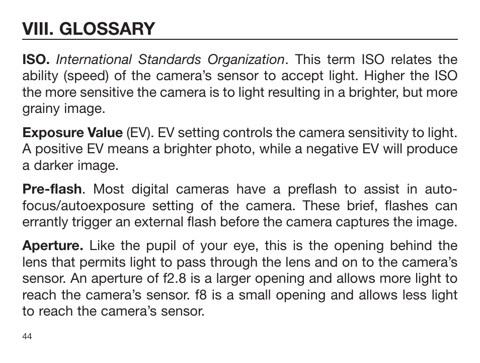 Viii. glossary | Sealife DIGITAL FLASH User Manual | Page 46 / 60