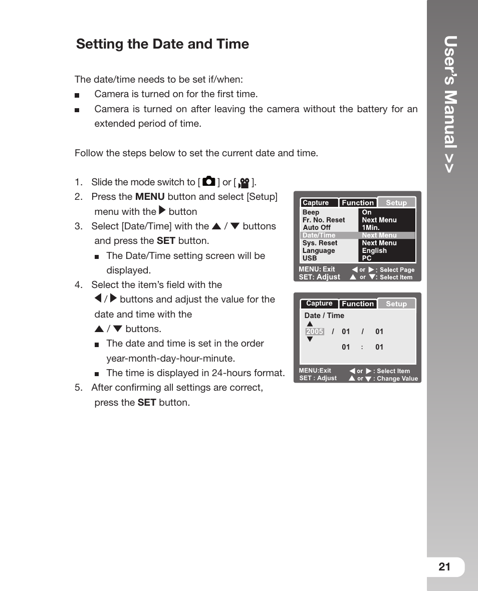User’ s manual, Setting the date and time | Sealife DC 600 User Manual | Page 23 / 104
